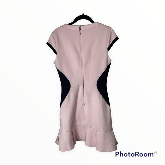 TED BAKER Pink Black Ruffle Hem Short Sleeve Color Block Mini Dress, Sz 2 (4-6) - Picture 3 of 7